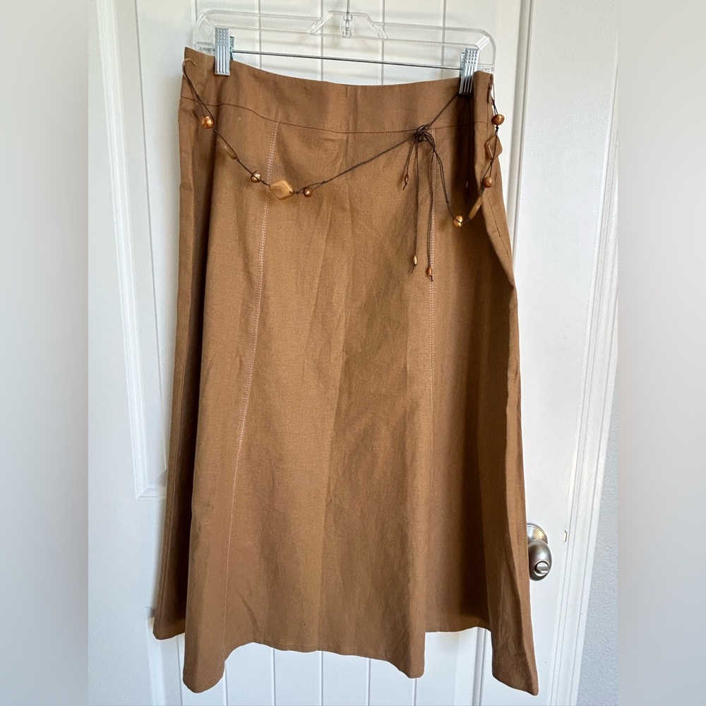 Tan A-Line Maxi Skirt with Wrap Design